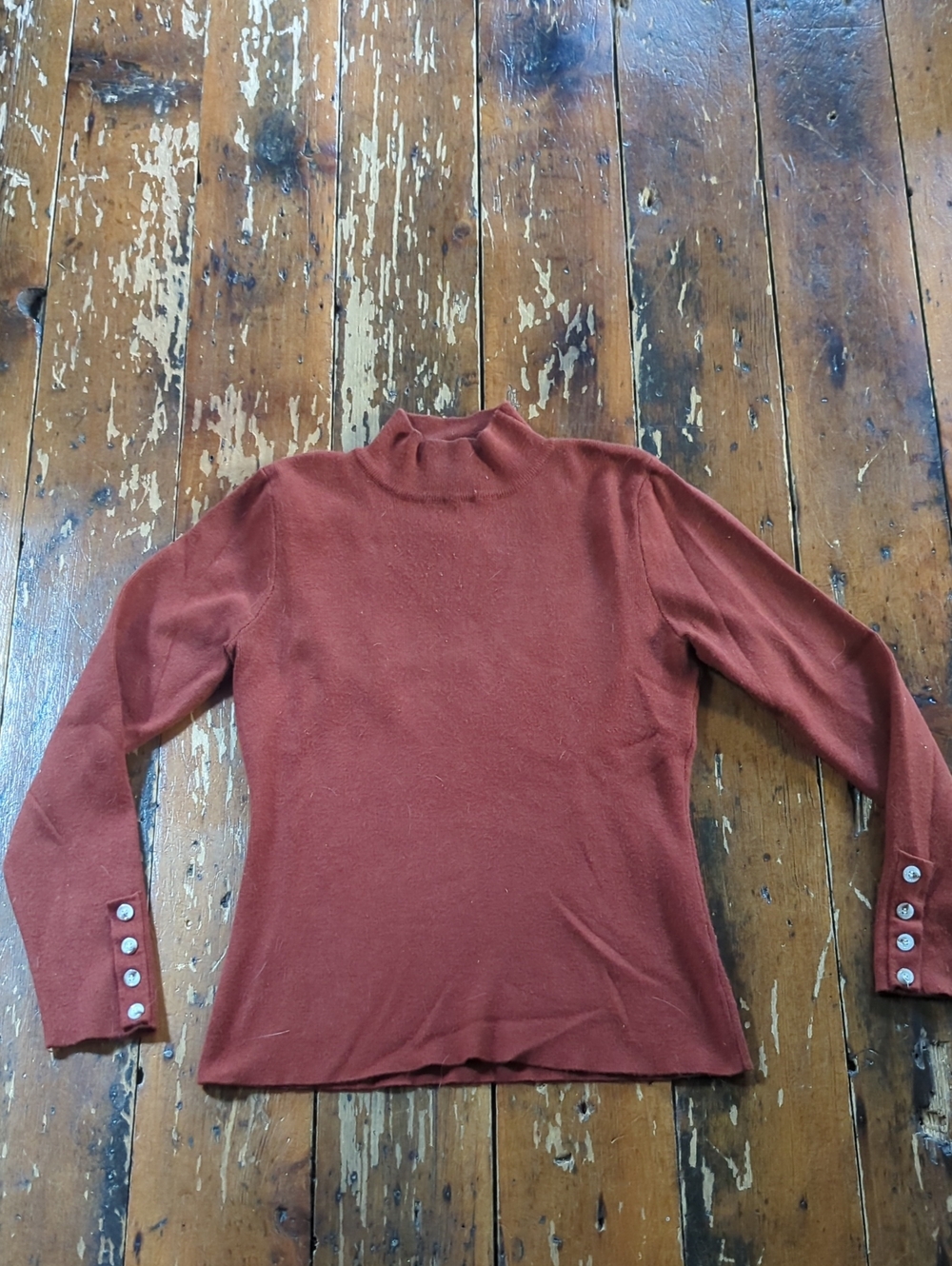 RIHOAS Rust Cowl-Neck Sweater with Button Cuffs